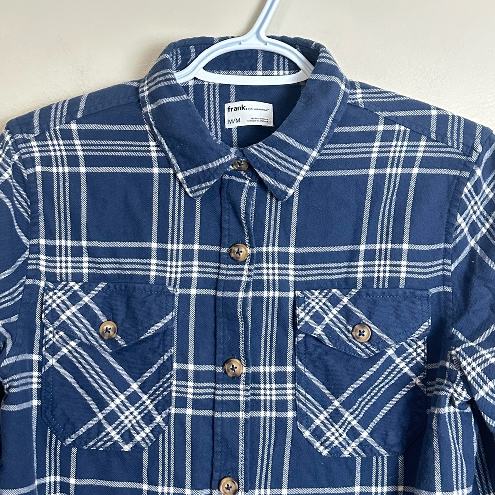 Frank & Oak Blue Plaid Button-Up Shirt Size M Organic Cotton Flannel Style - Picture 3 of 7